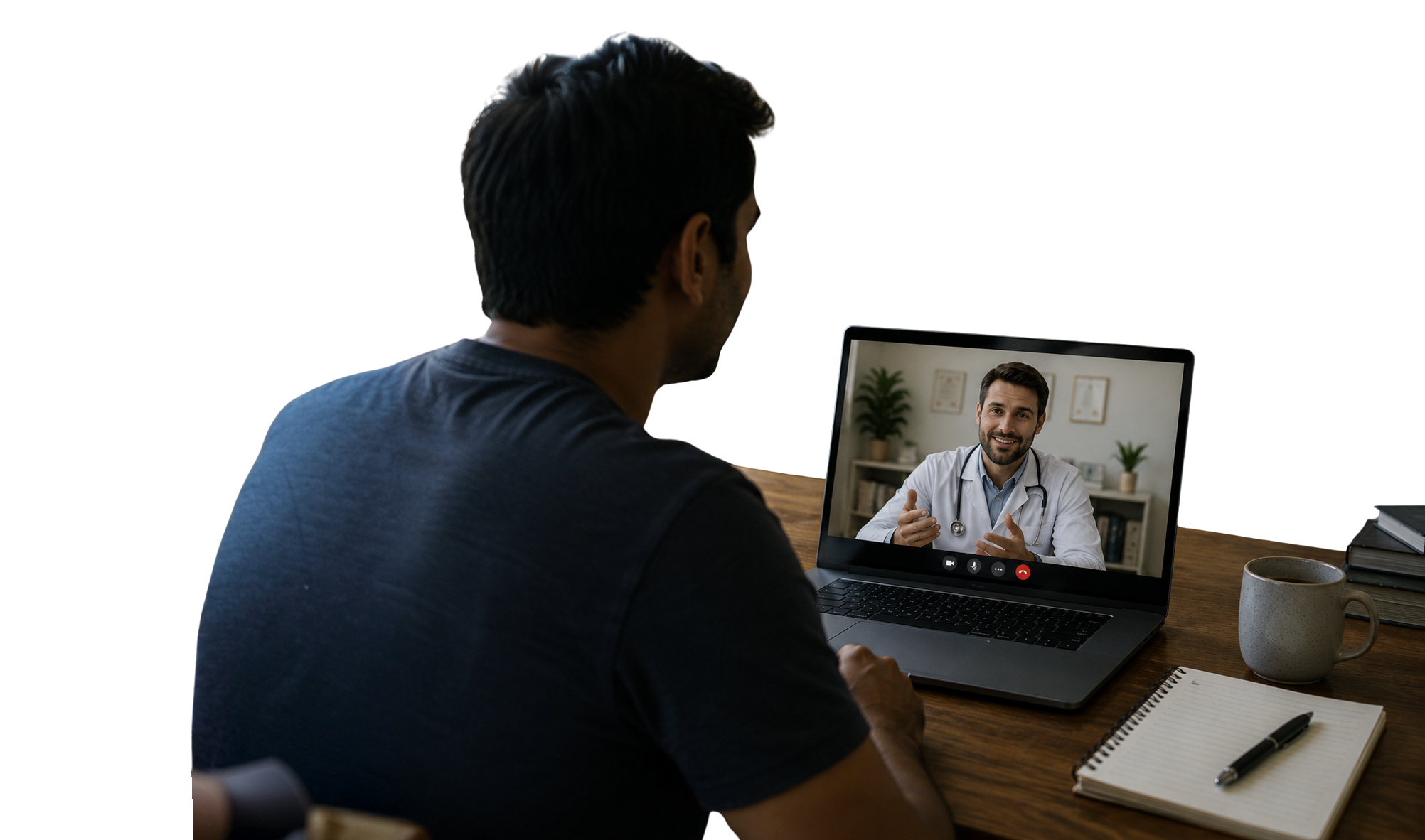 A patient at home consulting a doctor over video on a laptop.
